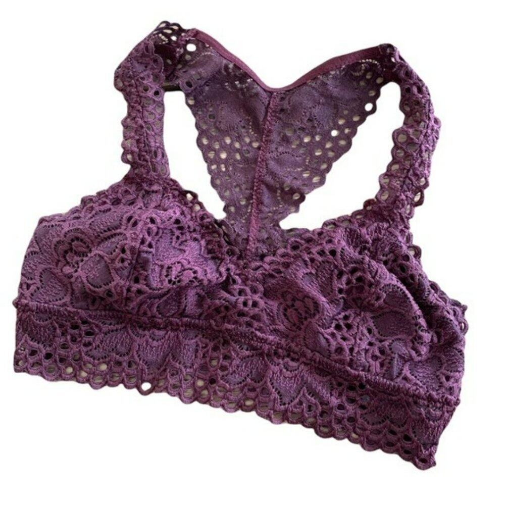 Aerie Lace Bralette Purple Floral Racerback Boho Soft XS Stretch Bra